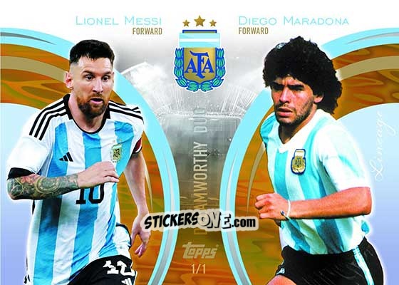 Sticker Lionel Messi / Diego Maradona - Argentina 2024 Lineage n. 51gt - Topps