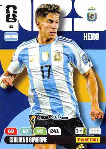 Sticker Giuliano Simeone - FIFA World Cup 2026. Adrenalyn XL
 n. 32 - Panini