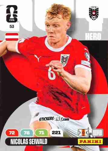 Sticker Nicolas Seiwald - FIFA World Cup 2026. Adrenalyn XL
 n. 53 - Panini