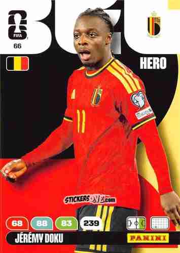 Sticker Jeremy Doku - FIFA World Cup 2026. Adrenalyn XL
 n. 66 - Panini