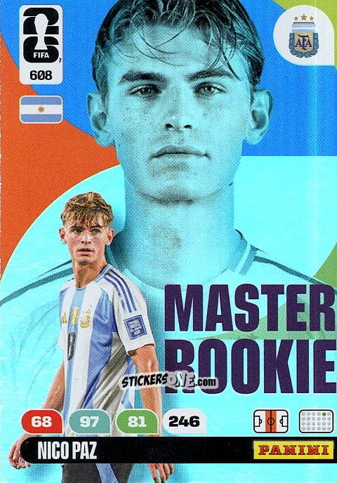 Sticker Nico Paz - FIFA World Cup 2026. Adrenalyn XL
 n. 608 - Panini