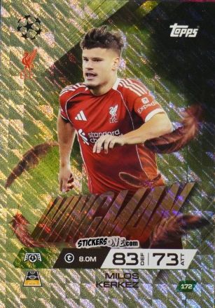Figurina Milos Kerkez - UEFA Champions League & Europa League 2025-2026. Match Attax Extra
 n. 172 - Topps