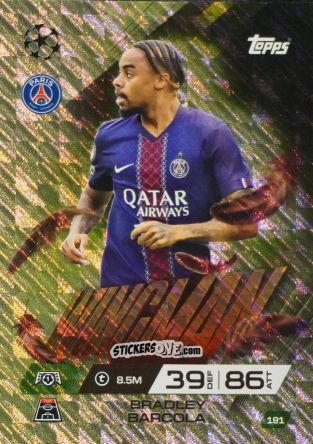 Figurina Bradley Barcola - UEFA Champions League & Europa League 2025-2026. Match Attax Extra
 n. 191 - Topps
