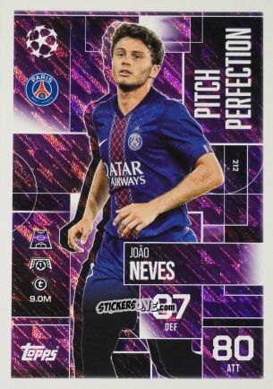 Sticker João Neves - UEFA Champions League & Europa League 2025-2026. Match Attax Extra
 n. 212 - Topps