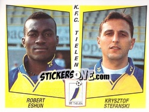 Sticker Robert Eshun / Krysztof Stefanski - Football Belgium 1996-1997 n. 453 - Panini