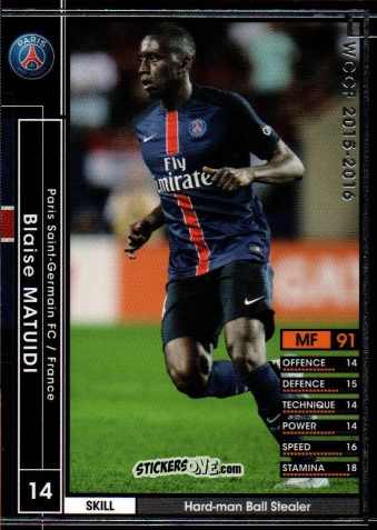 Figurina Blaise Matuidi - Sega World Club Champion Football 2015-2016
 n. 88 - Panini