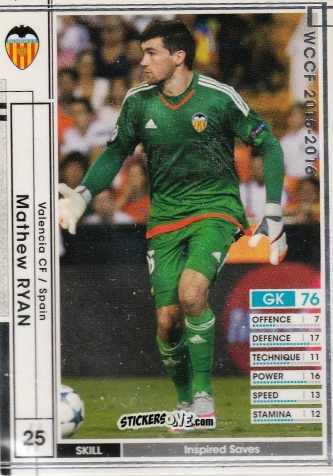 Sticker Mathew Ryan - Sega World Club Champion Football 2015-2016
 n. 273 - Panini