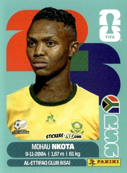 Cromo Mohau Nkota - Fifa World Cup 2026. Standard Edition n. RSA19 - Panini