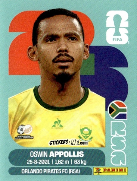 Figurina Oswin Appollis - Fifa World Cup 2026. Standard Edition n. RSA20 - Panini