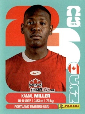 Cromo Kamal Miller - Fifa World Cup 2026. Standard Edition n. CAN9 - Panini