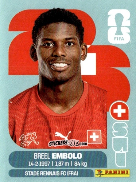 Figurina Breel Embolo - Fifa World Cup 2026. Standard Edition n. SUI17 - Panini