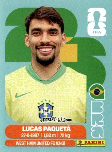 Cromo Lucas Paquetá - Fifa World Cup 2026. Standard Edition n. BRA9 - Panini