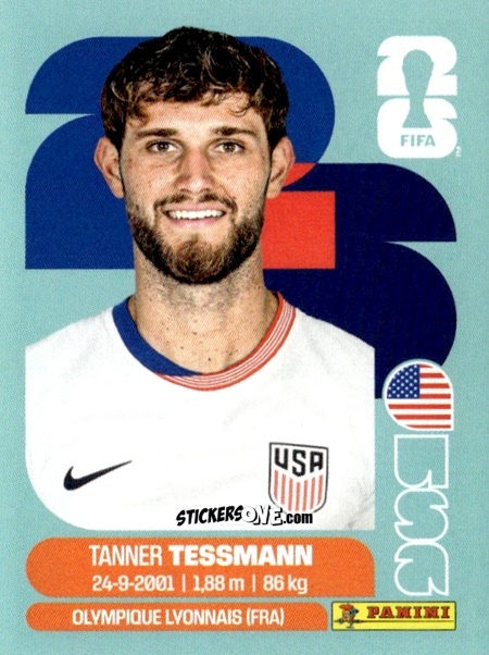 Figurina Tanner Tessmann - Fifa World Cup 2026. Standard Edition n. USA9 - Panini
