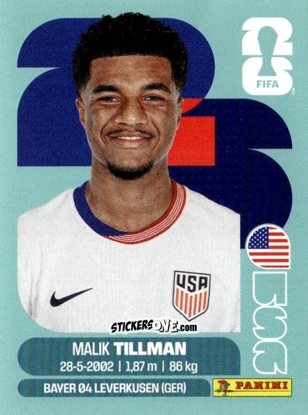 Cromo Malik Tillman - Fifa World Cup 2026. Standard Edition n. USA15 - Panini