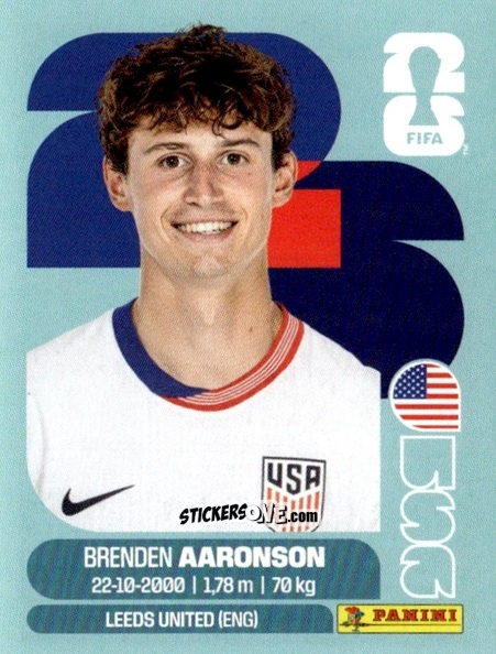 Sticker Brenden Aaronson - Fifa World Cup 2026. Standard Edition n. USA17 - Panini