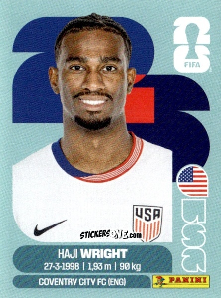 Cromo Haji Wright - Fifa World Cup 2026. Standard Edition n. USA19 - Panini