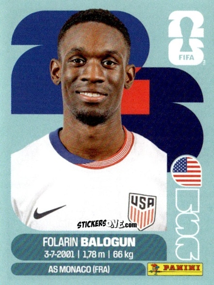 Cromo Folarin Balogun - Fifa World Cup 2026. Standard Edition n. USA20 - Panini