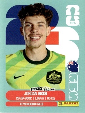 Figurina Jordan Bos - Fifa World Cup 2026. Standard Edition n. AUS6 - Panini