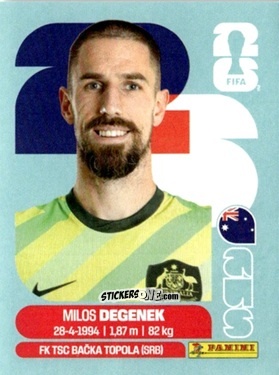 Sticker Milos Degenek - Fifa World Cup 2026. Standard Edition n. AUS10 - Panini