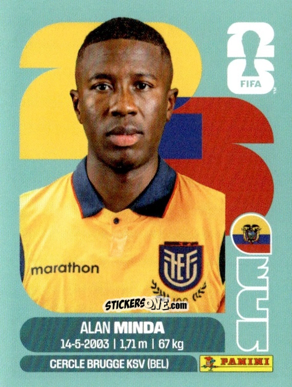 Figurina Alan Minda - Fifa World Cup 2026. Standard Edition n. ECU18 - Panini