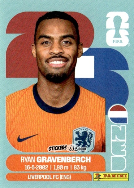 Sticker Ryan Gravenberch - Fifa World Cup 2026. Standard Edition n. NED11 - Panini