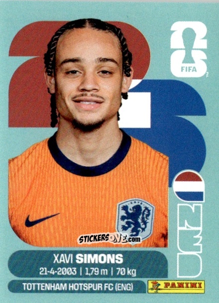 Cromo Xavi Simons - Fifa World Cup 2026. Standard Edition n. NED15 - Panini