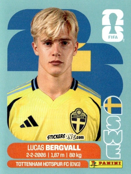 Figurina Lucas Bergvall - Fifa World Cup 2026. Standard Edition n. SWE8 - Panini