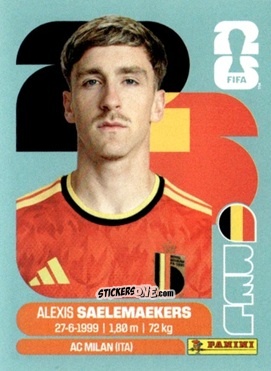 Cromo Alexis Saelemaekers - Fifa World Cup 2026. Standard Edition n. BEL12 - Panini