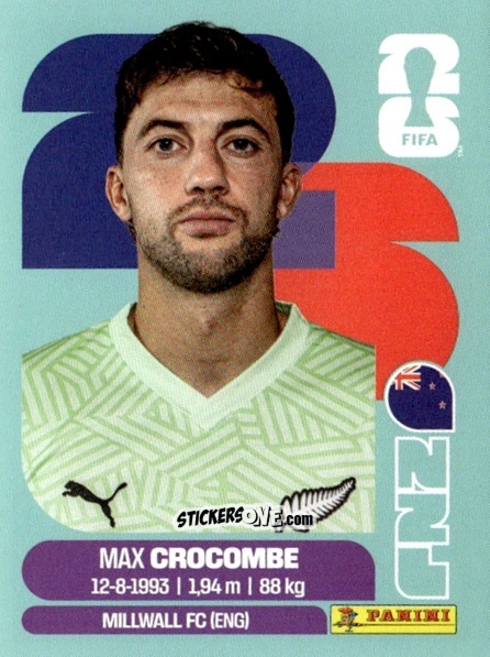Figurina Max Crocombe Payne - Fifa World Cup 2026. Standard Edition n. NZL2 - Panini