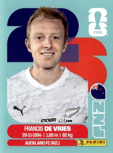 Sticker Francis de Vries - Fifa World Cup 2026. Standard Edition n. NZL8 - Panini