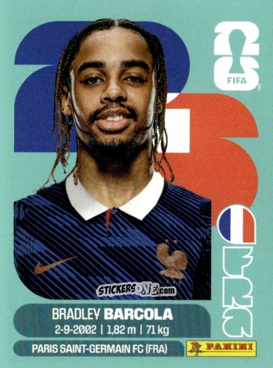 Figurina Bradley Barcola - Fifa World Cup 2026. Standard Edition n. FRA16 - Panini