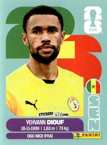 Figurina Yehvann Diouf - Fifa World Cup 2026. Standard Edition n. SEN3 - Panini