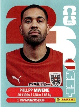 Cromo Phillipp Mwene - Fifa World Cup 2026. Standard Edition n. AUT8 - Panini