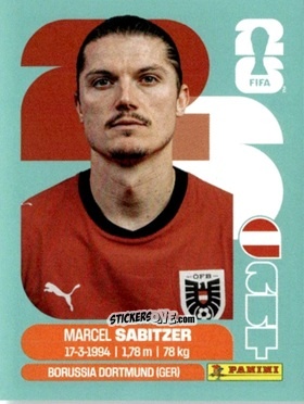 Cromo Marcel Sabitzer - Fifa World Cup 2026. Standard Edition n. AUT11 - Panini