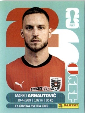Figurina Marko Arnautović - Fifa World Cup 2026. Standard Edition n. AUT20 - Panini