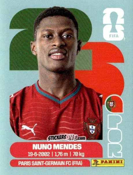 Figurina Nuno Mendes - Fifa World Cup 2026. Standard Edition n. POR7 - Panini