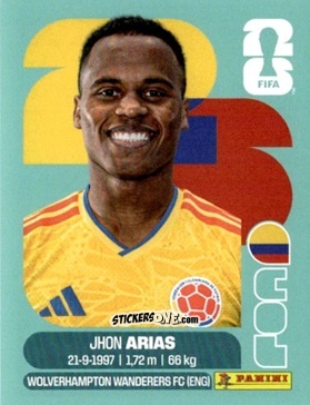 Sticker Jhon Arias - Fifa World Cup 2026. Standard Edition n. COL17 - Panini