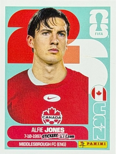Cromo Alfie Jones - Fifa World Cup 2026. Standard Edition n. CAN9U - Panini