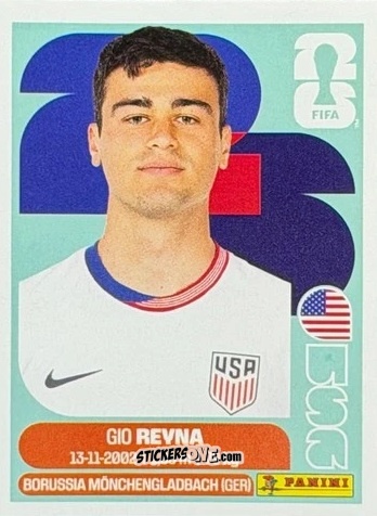 Figurina Gio Reyna - Fifa World Cup 2026. Standard Edition n. USA9U - Panini