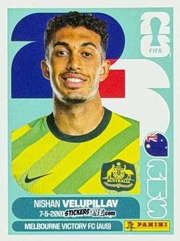 Figurina Nishan Velupillay - Fifa World Cup 2026. Standard Edition n. AUS17 - Panini