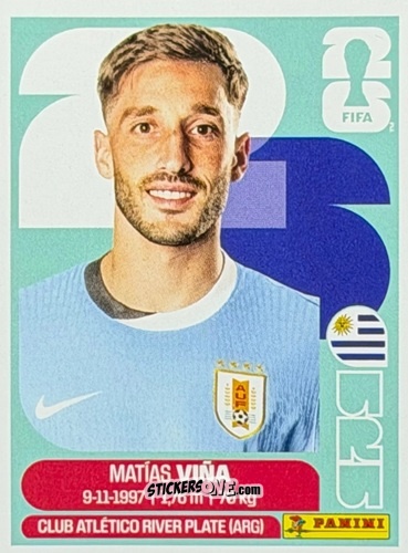 Figurina Matías Viña - Fifa World Cup 2026. Standard Edition n. URU9U - Panini