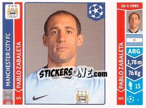 Sticker Pablo Zabaleta - UEFA Champions League 2014-2015 n. 364 - Panini