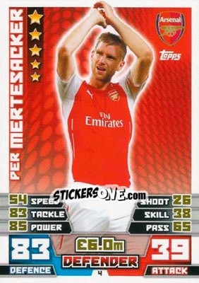 Sticker Per Mertesacker - English Premier League 2014-2015. Match Attax n. 4 - Topps