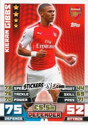 Sticker Kieran Gibbs - English Premier League 2014-2015. Match Attax n. 7 - Topps