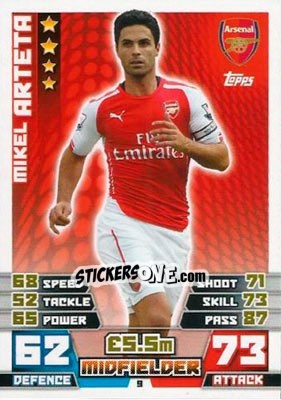 Sticker Mikel Arteta - English Premier League 2014-2015. Match Attax n. 9 - Topps