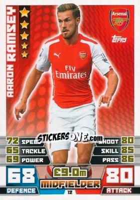 Sticker Aaron Ramsey - English Premier League 2014-2015. Match Attax n. 12 - Topps