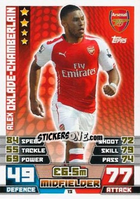 Sticker Alex Oxlade-Chamberlain - English Premier League 2014-2015. Match Attax n. 13 - Topps