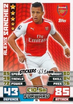 Sticker Alexis Sánchez - English Premier League 2014-2015. Match Attax n. 15 - Topps