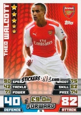 Sticker Theo Walcott - English Premier League 2014-2015. Match Attax n. 16 - Topps