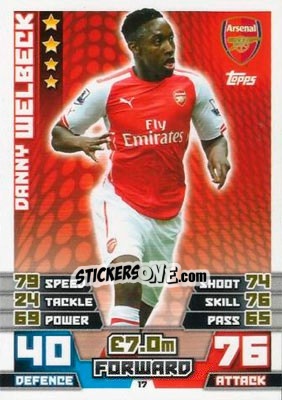 Sticker Danny Welbeck - English Premier League 2014-2015. Match Attax n. 17 - Topps